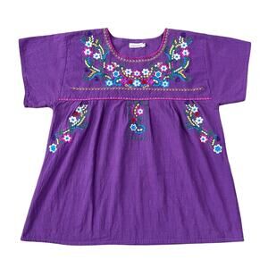 YZXDORWJ Purple Floral Embroidered Short Sleeve Blouse Top Size 2XL